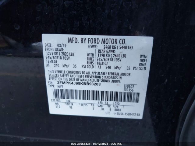 2FMPK4J98KBB93203 Ford EDGE SEL