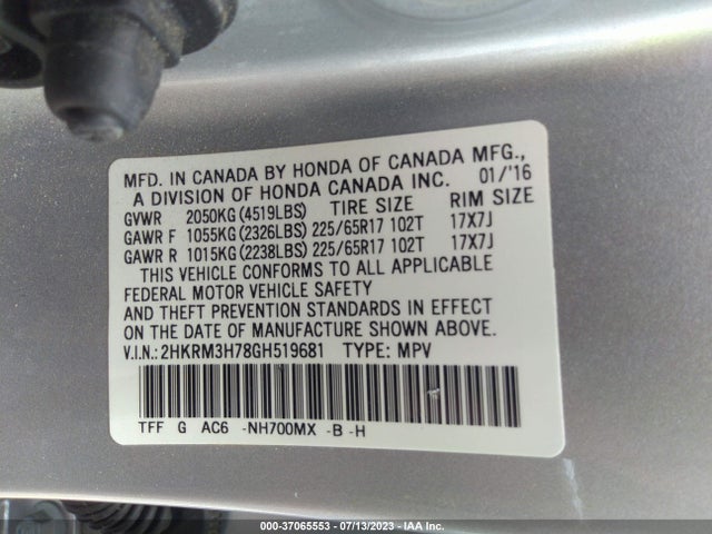 Honda Cr-v Ex-l 2016 2HKRM3H78GH519681 Image 9