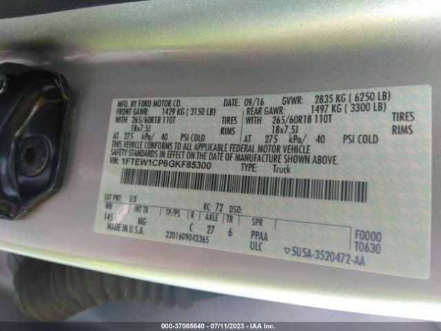 1FTEW1CP6GKF85300 Ford F-150 Xl/lariat/xlt