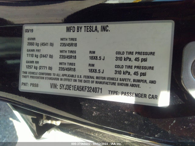 Tesla Model 3 Range 2019 5YJ3E1EA5KF324071 Image 17
