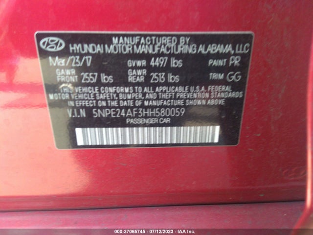 Hyundai Sonata 2.4l 2017 5NPE24AF3HH580059 Image 16