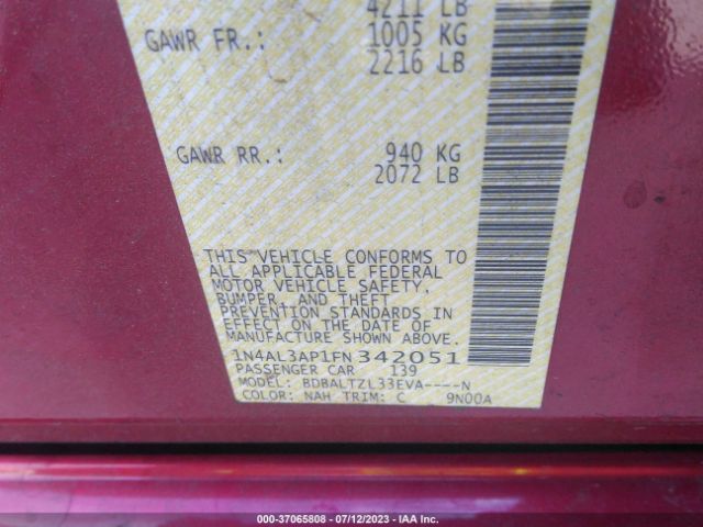 1N4AL3AP1FN342051 Nissan Altima 2.5 Sl