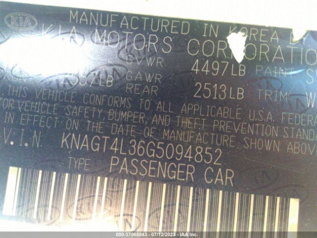 KNAGT4L36G5094852 KIA Optima Lx