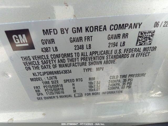 Chevrolet Trax Lt 2022 KL7CJPSM6NB543834 Image 9