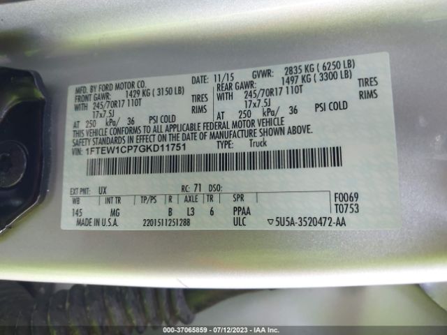 1FTEW1CP7GKD11751 Ford F-150 Xl/lariat/xlt