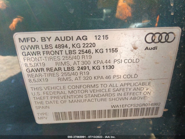 Audi Q3 Premium Plus 2016 WA1EFCFS2GR014982 Image 15