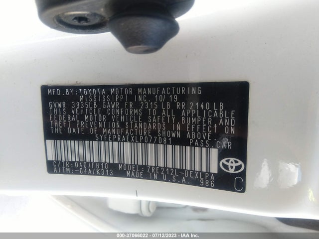 Toyota COROLLA LE 2020 5YFEPRAEXLP077081 Image 16