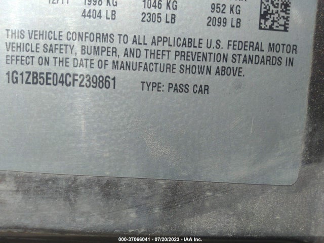 2012 CHEVROLET MALIBU LS W/1LS VIN: 1G1ZB5E04CF239861