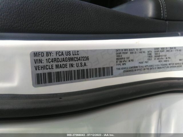 1C4RDJAG9MC547236 Dodge Durango Sxt Plus