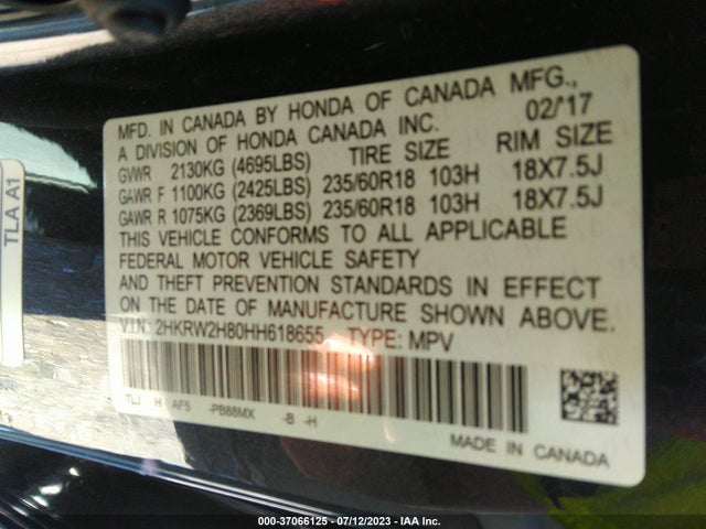 Honda Cr-v Ex-l 2017 2HKRW2H80HH618655 Image 9