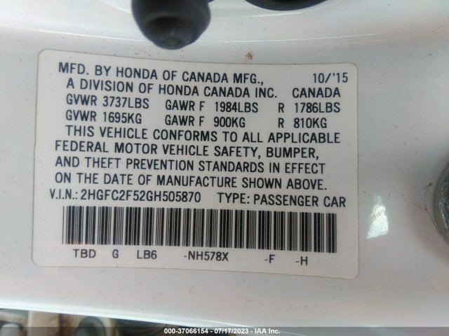 Honda Civic Sedan Lx 2016 2HGFC2F52GH505870 Image 9