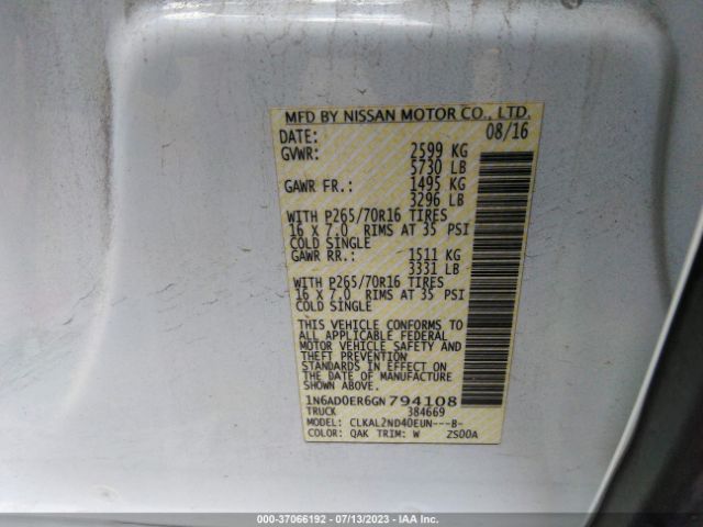 1N6AD0ER6GN794108 Nissan Frontier S/sv/desert Runner/sl