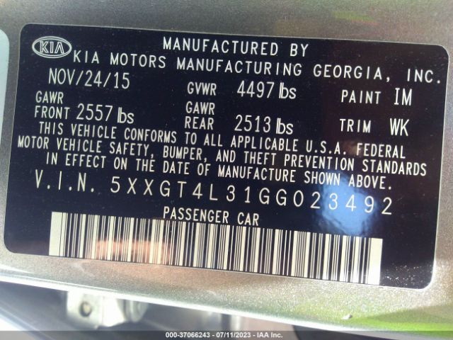 5XXGT4L31GG023492 KIA Optima Lx