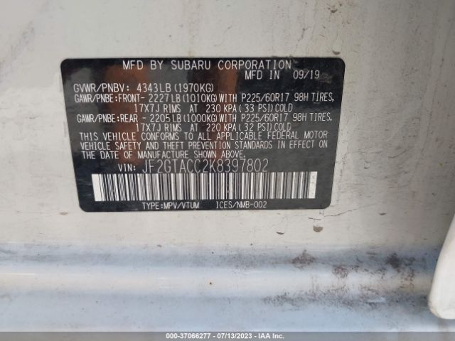JF2GTACC2K8397802 Subaru Crosstrek Premium
