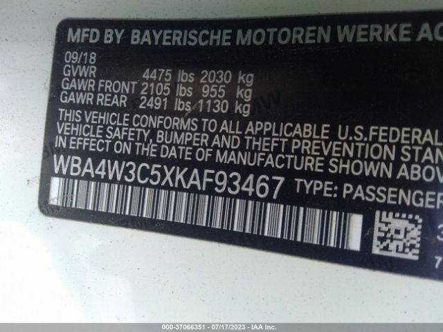 WBA4W3C5XKAF93467 BMW 4 Series 430i
