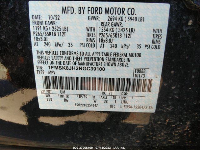 1FMSK8JH2NGC39100 Ford Explorer Timberline