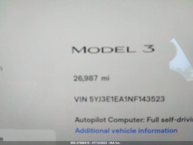 5YJ3E1EA1NF143523 Tesla MODEL 3