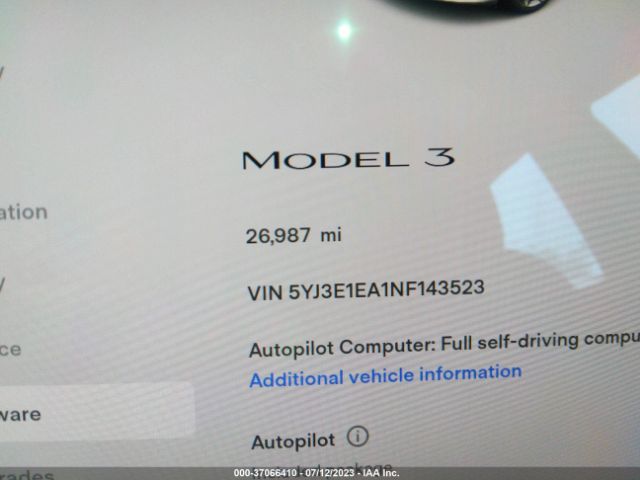 5YJ3E1EA1NF143523 Tesla MODEL 3