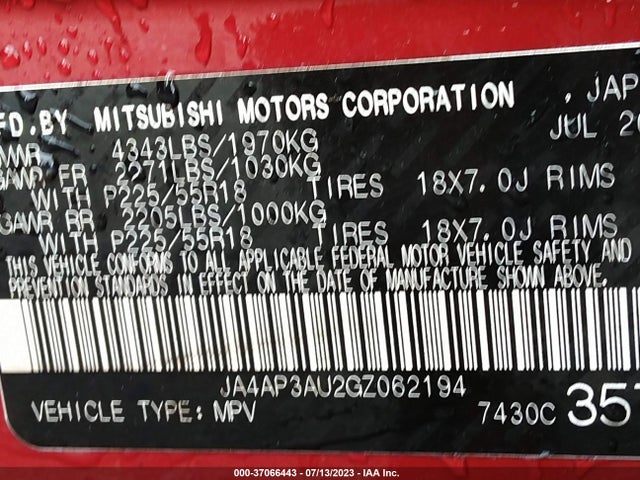 JA4AP3AU2GZ062194 Mitsubishi Outlander Sport 2.0 Es