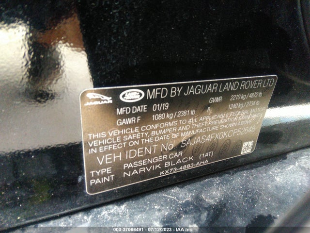 2019 JAGUAR XE 25T VIN: SAJAS4FX0KCP52648