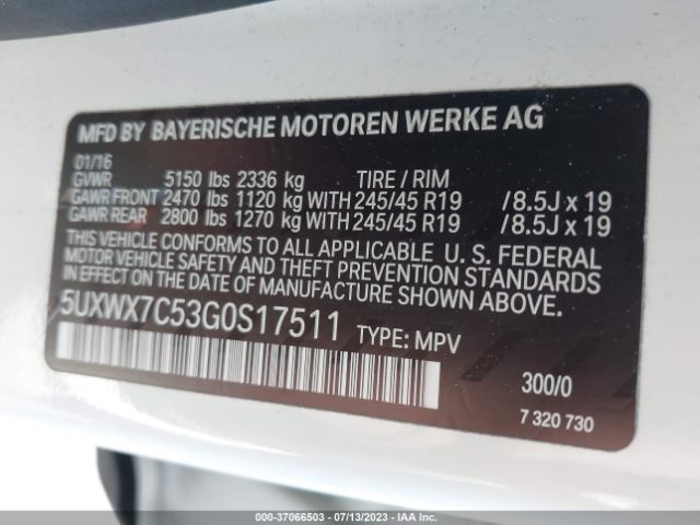 5UXWX7C53G0S17511 BMW X3 Xdrive35i