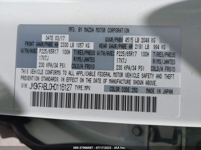 2017 MAZDA CX-5 SPORT VIN: JM3KFABL0H0116127