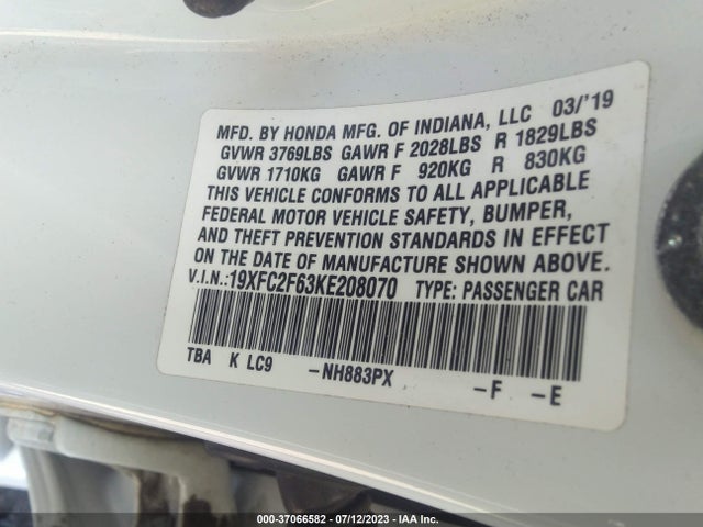 Honda Civic Sedan Lx 2019 19XFC2F63KE208070 Image 9