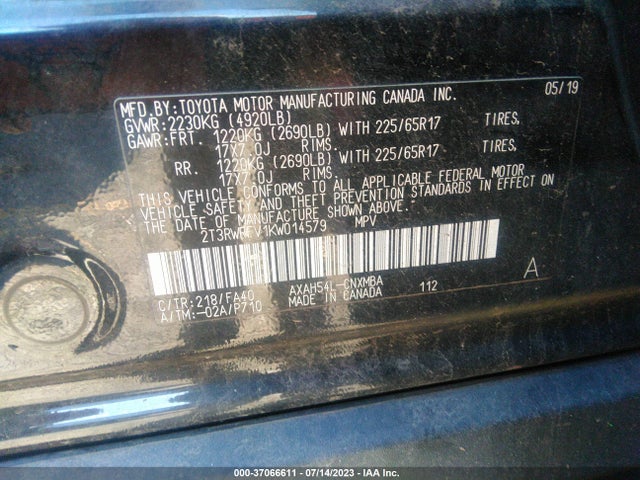 Toyota Rav4 Hybrid Xle 2019 2T3RWRFV1KW014579 Image 36