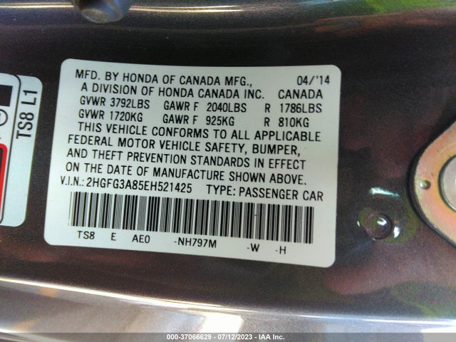 Honda Civic Coupe Ex 2014 2HGFG3A85EH521425 Image 15