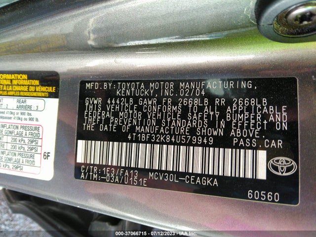 2004 TOYOTA CAMRY LE/XLE VIN: 4T1BF32K84U579949