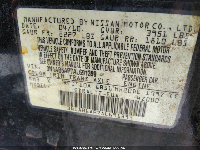 2010 NISSAN SENTRA 2.0 SR VIN: 3N1AB6AP7AL691399