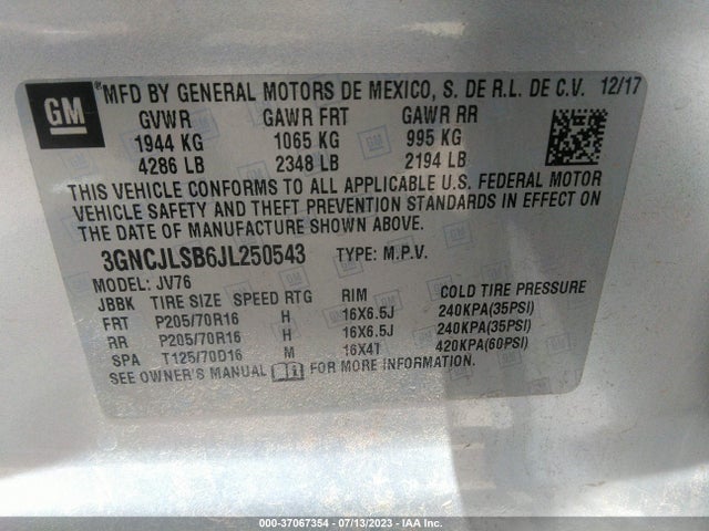 Chevrolet Trax Lt 2018 3GNCJLSB6JL250543 Image 15