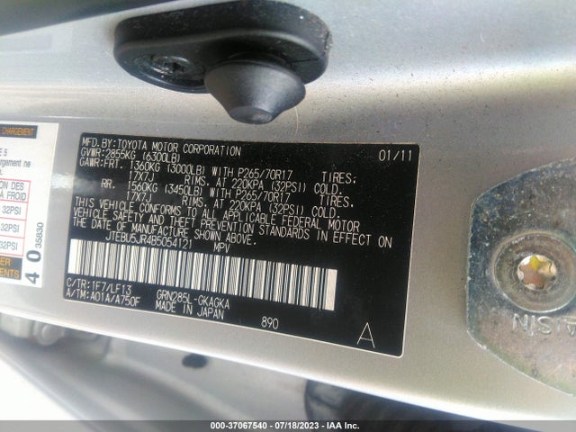 2011 TOYOTA 4RUNNER SR5 VIN: JTEBU5JR4B5054121