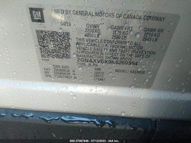Chevrolet EQUINOX LT 2019 2GNAXVEX9K6269554 Image 9