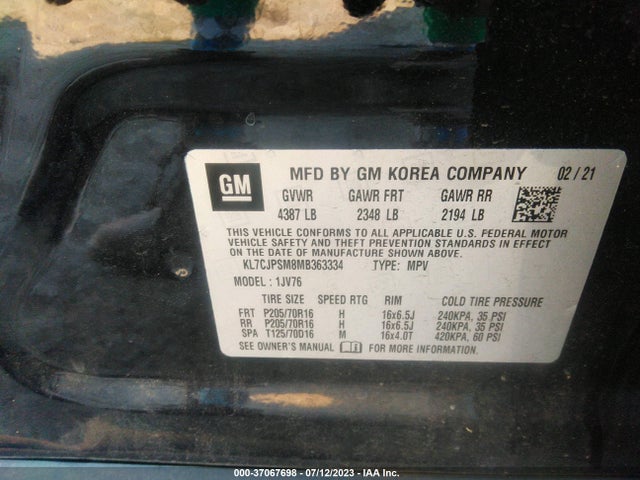 Chevrolet Trax Lt 2021 KL7CJPSM8MB363334 Image 9