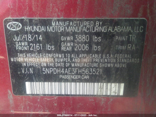 Hyundai ELANTRA SE 2015 5NPDH4AE3FH563521 Image 9