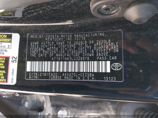 Toyota CAMRY SE 2020 4T1G11AK3LU329978 Image 9