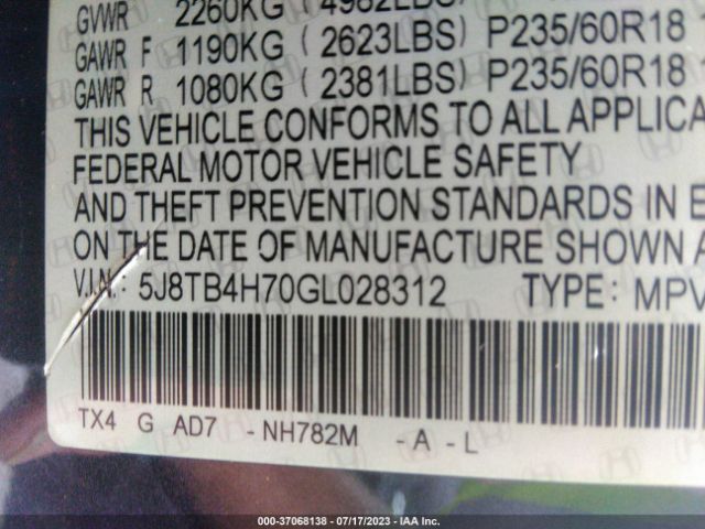 5J8TB4H70GL028312 Acura Rdx Advance Pkg