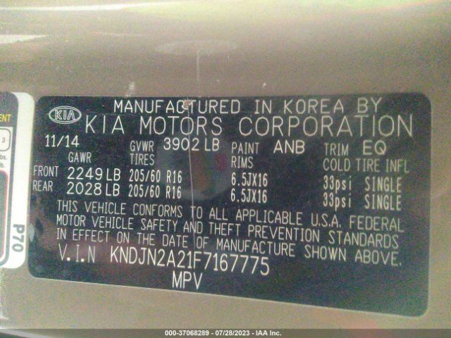 KNDJN2A21F7167775 KIA Soul Base