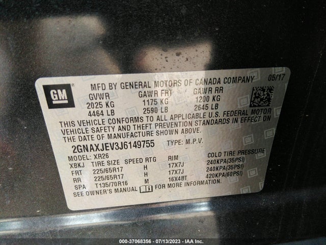 Chevrolet EQUINOX LT 2018 2GNAXJEV3J6149755 Image 9
