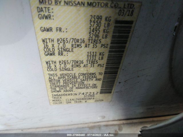 1N6AD0ER9JN747212 Nissan Frontier Sv V6