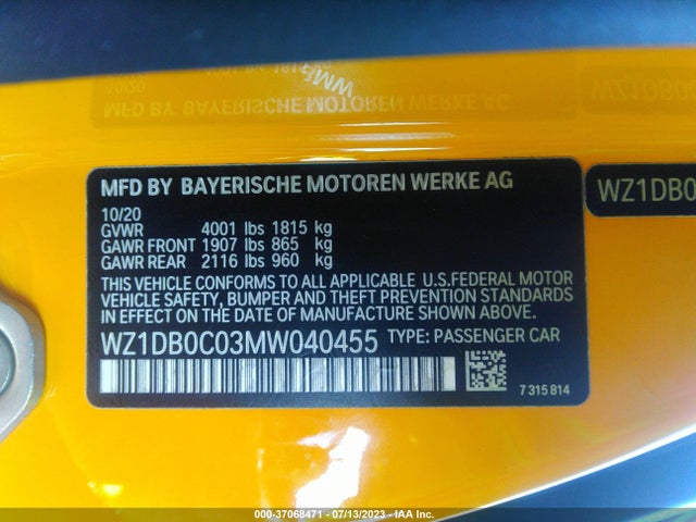2021 Toyota Supra, VIN: WZ1DB0C03MW040455