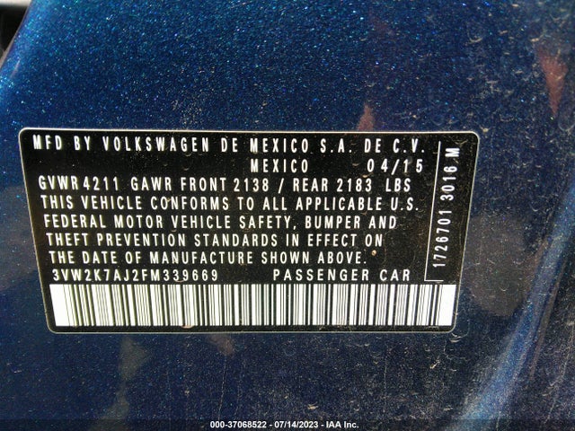 3VW2K7AJ2FM339669 Volkswagen Jetta Sedan 2.0l S