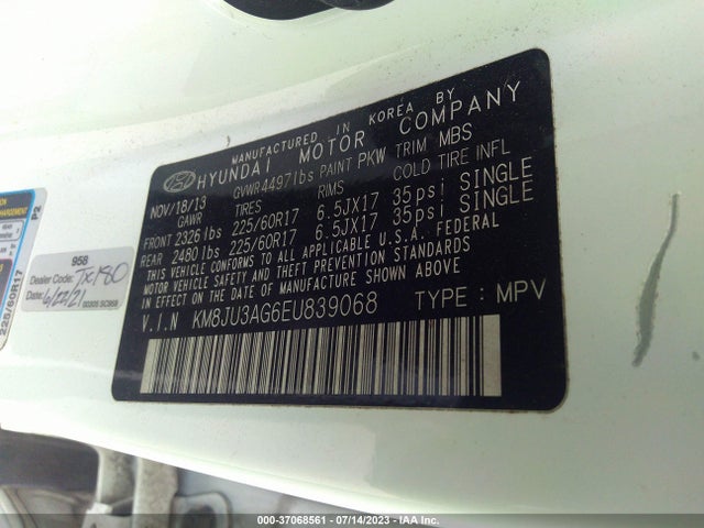 Hyundai TUCSON SE 2014 KM8JU3AG6EU839068 Image 10