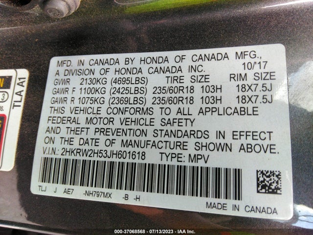 Honda CR-V EX 2018 2HKRW2H53JH601618 Image 9