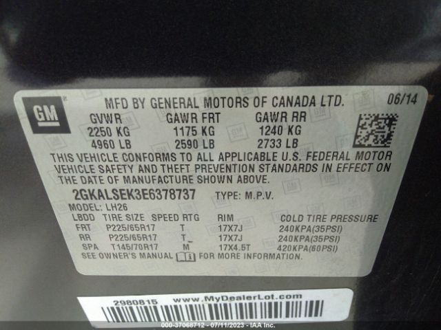 2GKALSEK3E6378737 GMC Terrain Slt
