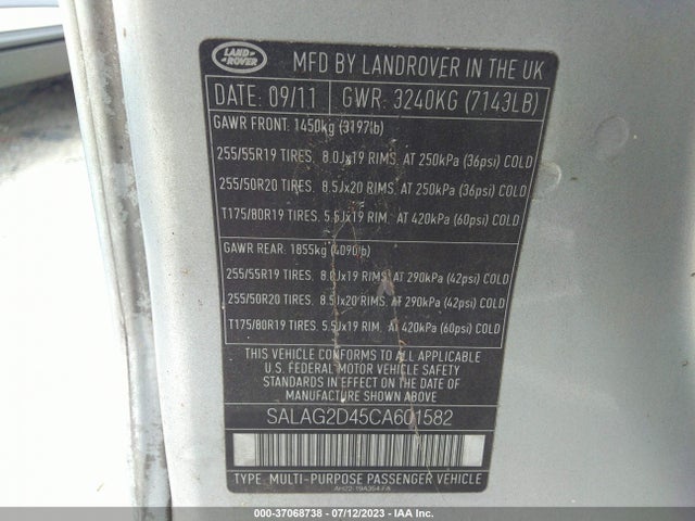 2012 LAND ROVER LR4 HSE VIN: SALAG2D45CA601582