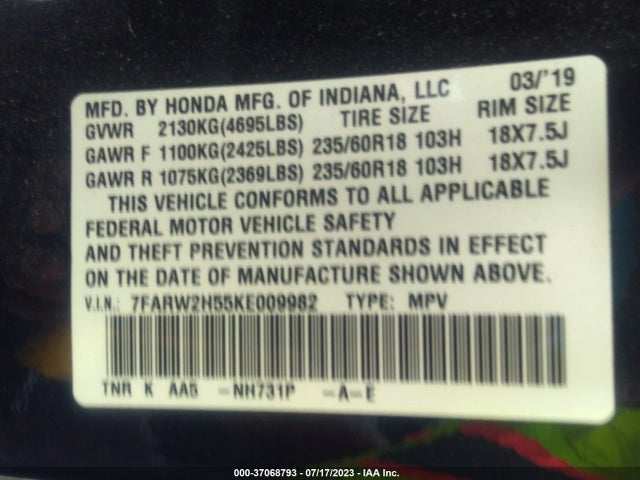 Honda CR-V EX 2019 7FARW2H55KE009982 Image 9