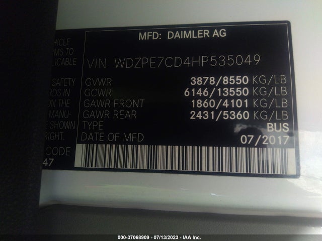 2017 Mercedes-Benz Sprinter, VIN: WDZPE7CD4HP535049