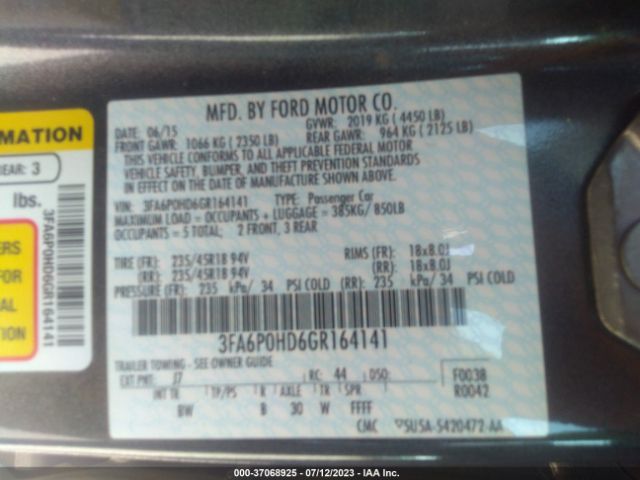 3FA6P0HD6GR164141 Ford FUSION SE